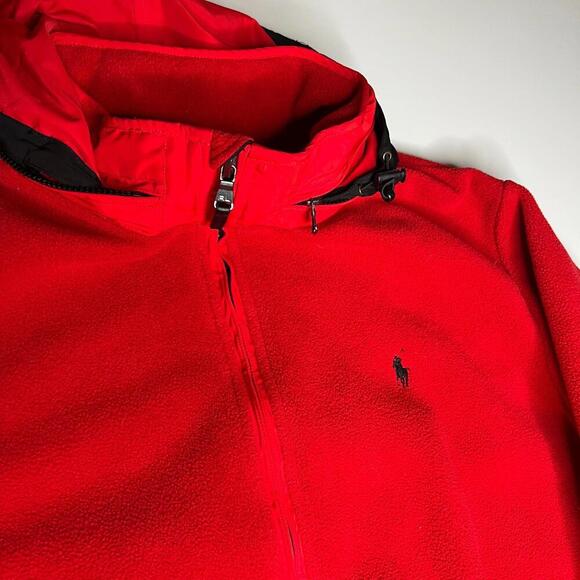 Polo Ralph Lauren Men’s Red Fleece Jacket 2XLT – Full Zip Hooded Warm Outerwear - Picture 10 of 12